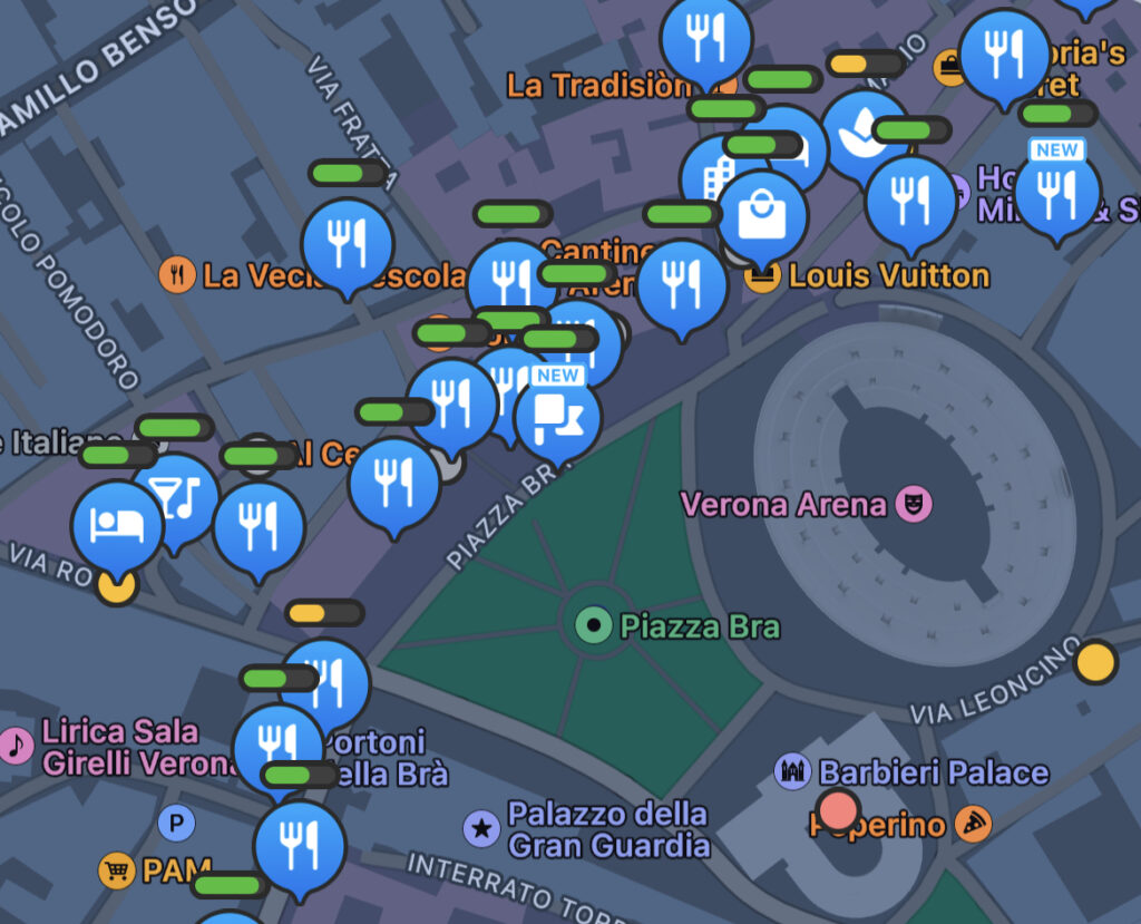 screenshot of the WiFi Map App finding free WiFi in Verona, Italy