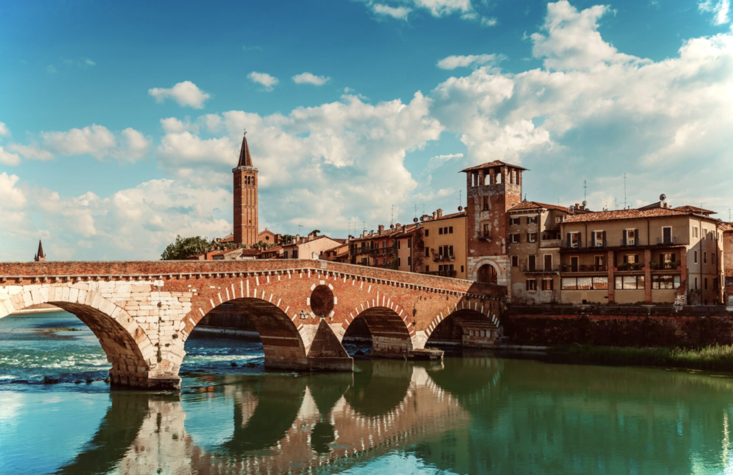 A view of the Adige River in Verona, italy