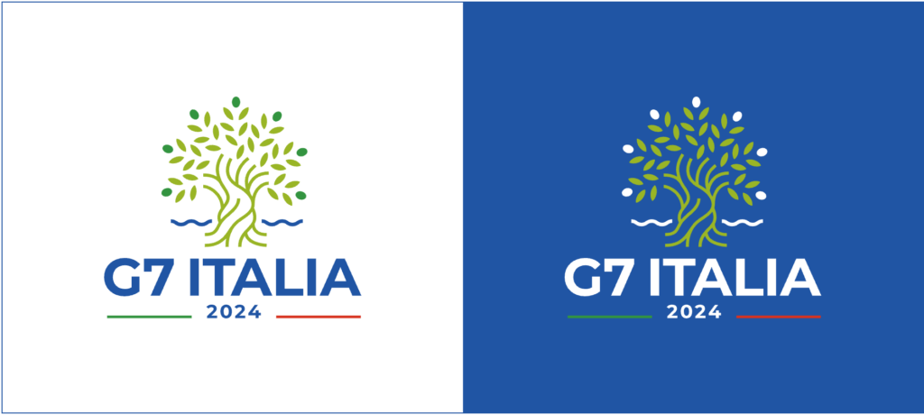 different versions of the Italian G7 2024 logo