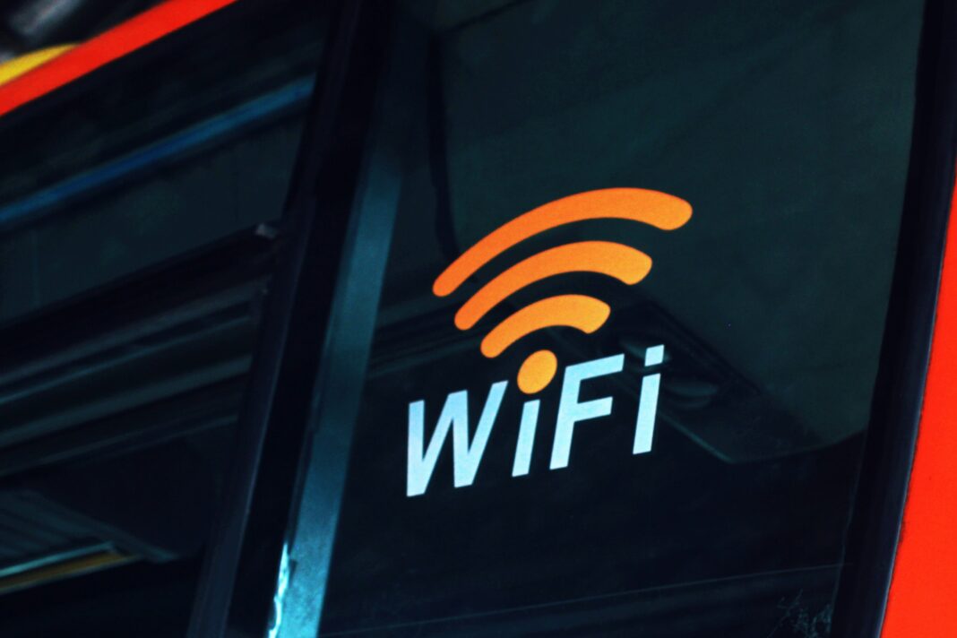 A free WiFi logo on a window