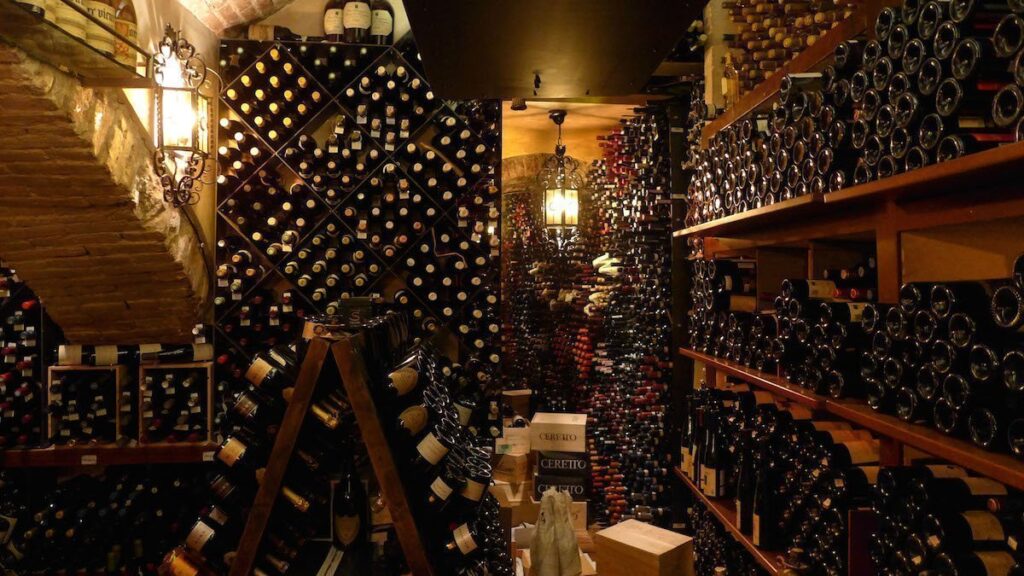 thousands of bottles of wine waiting to be served at Antica Bottega del Vino
