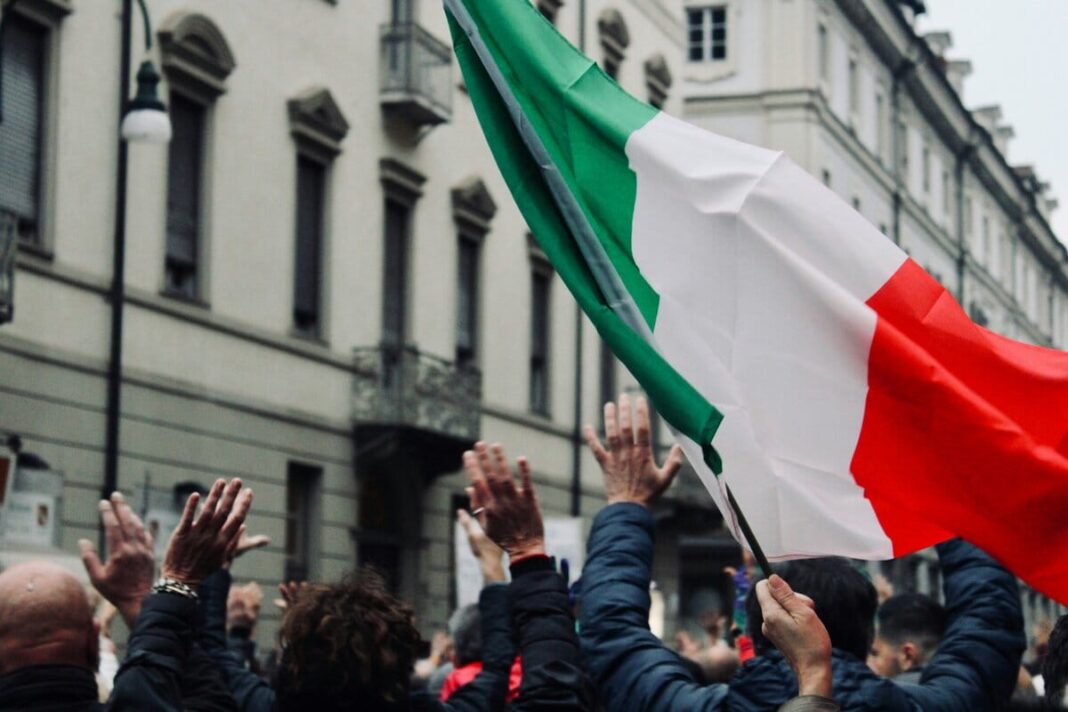 Italians celebrating labor day in Verona, Italy